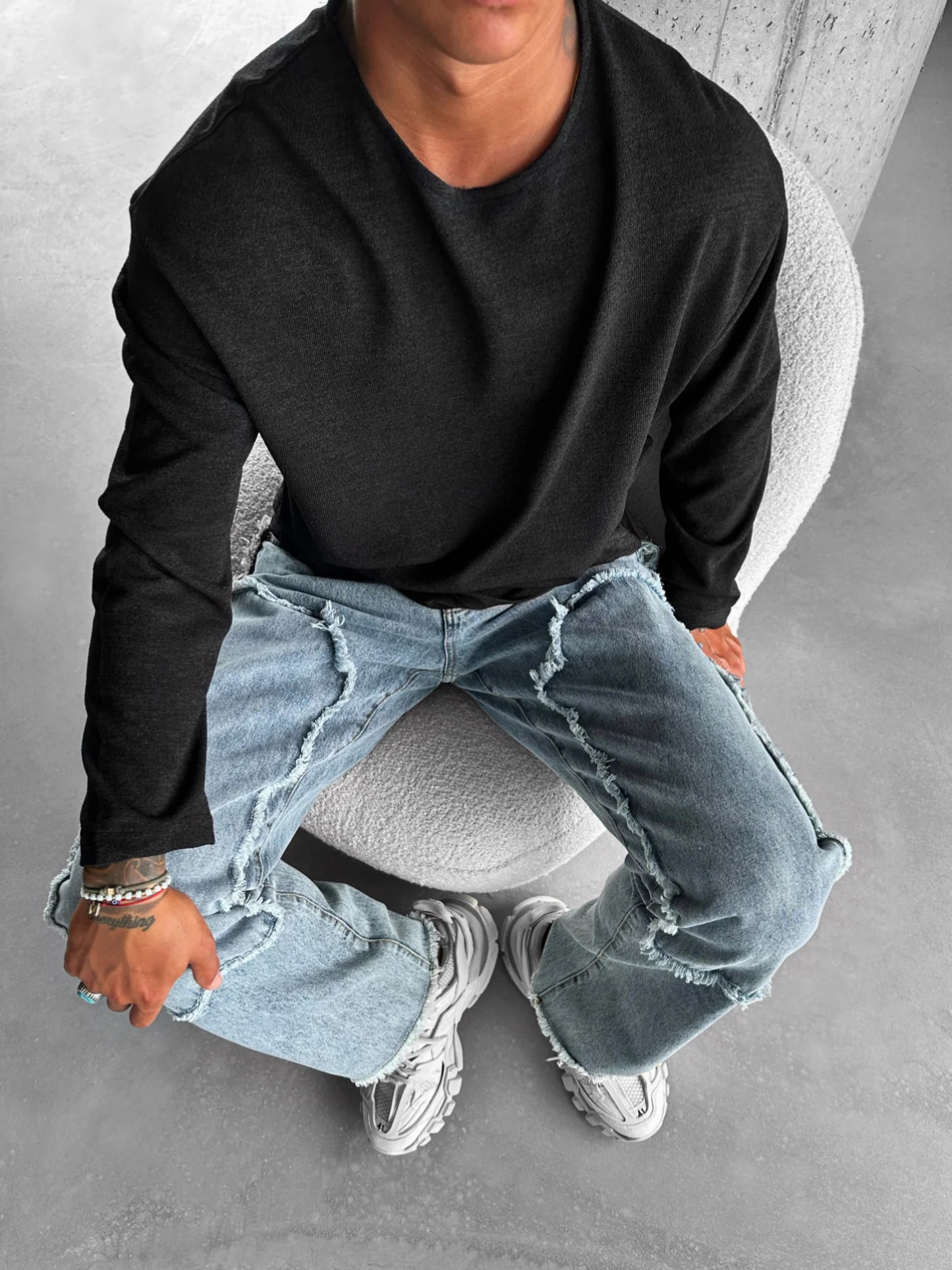 LIGHT BLUE LOOSE FIT TORN DETAIL JEAN