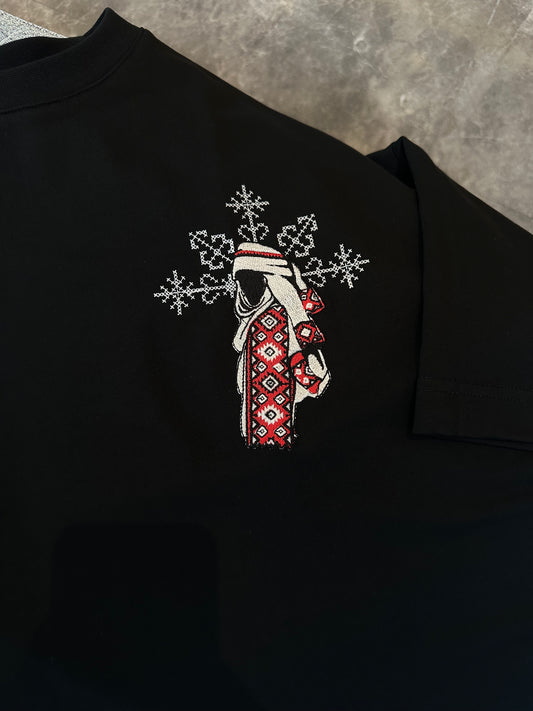 BLACK ETHNIC FIGURE EMBROIDERED T-SHIRT