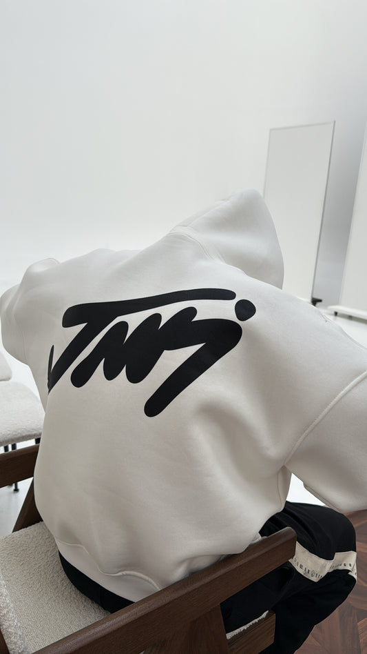 WHITE BASIC PRINTED HOODIE