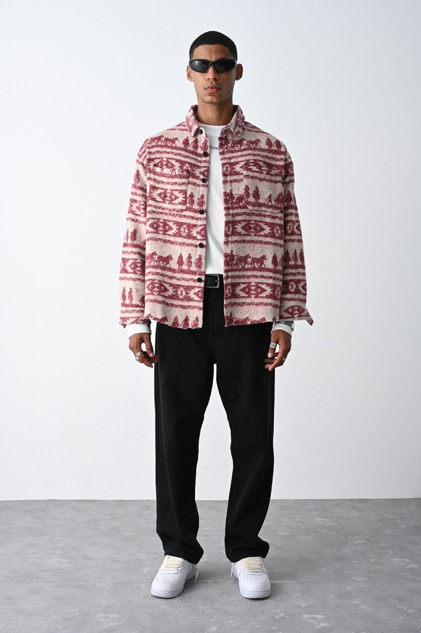 Red Cowboy Pattern Lumberjack Shirt