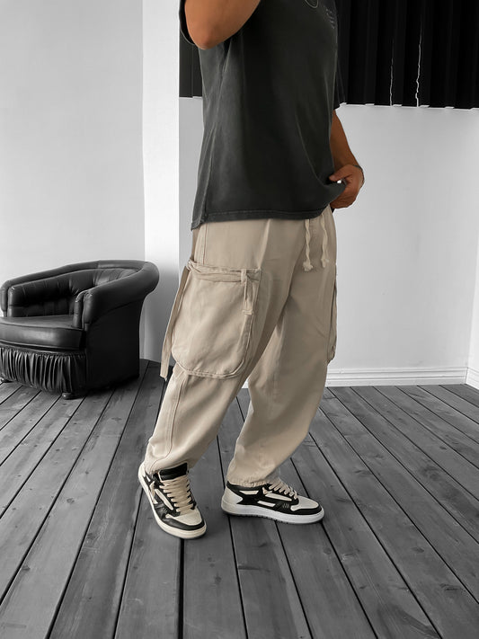 Beige Big Pocket Pants