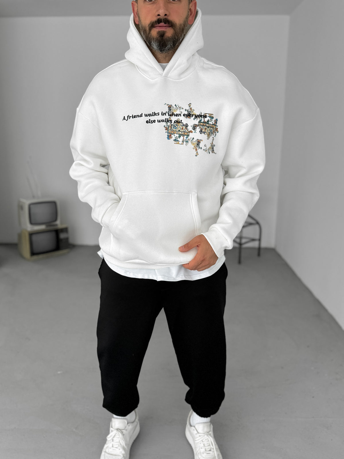 WHITE FRIEND HOODIE