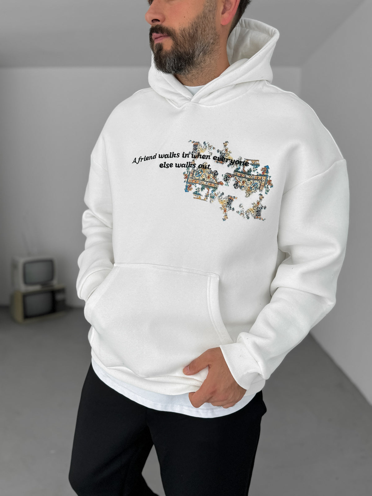 WHITE FRIEND HOODIE