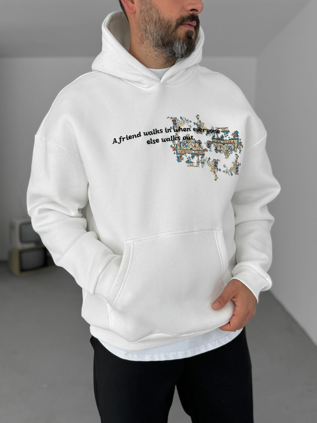 WHITE FRIEND HOODIE
