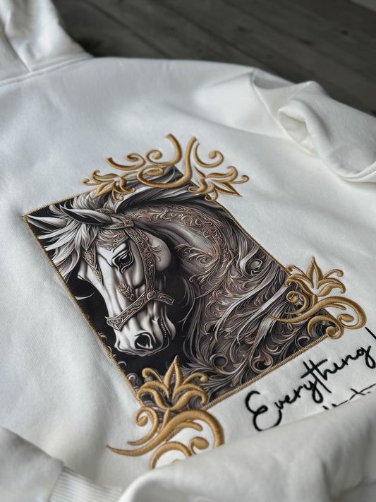 WHITE HORSE EMBROIDERED HOODIE