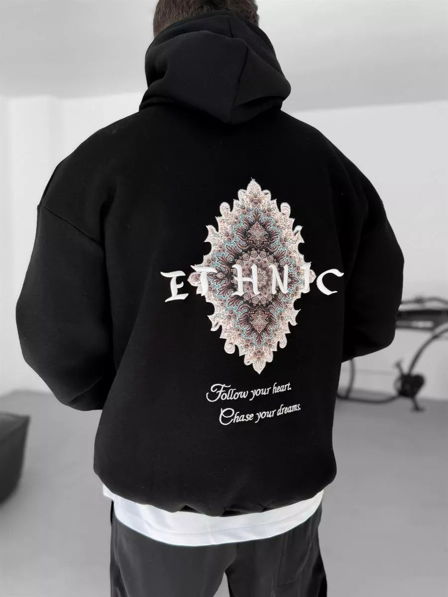 BLACK ETHNIC EMBROIDERED HOODIE