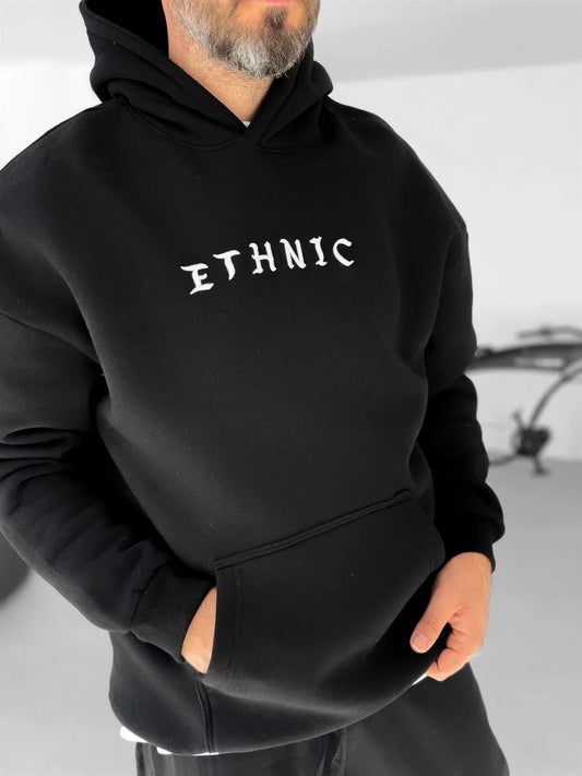 BLACK ETHNIC EMBROIDERED HOODIE