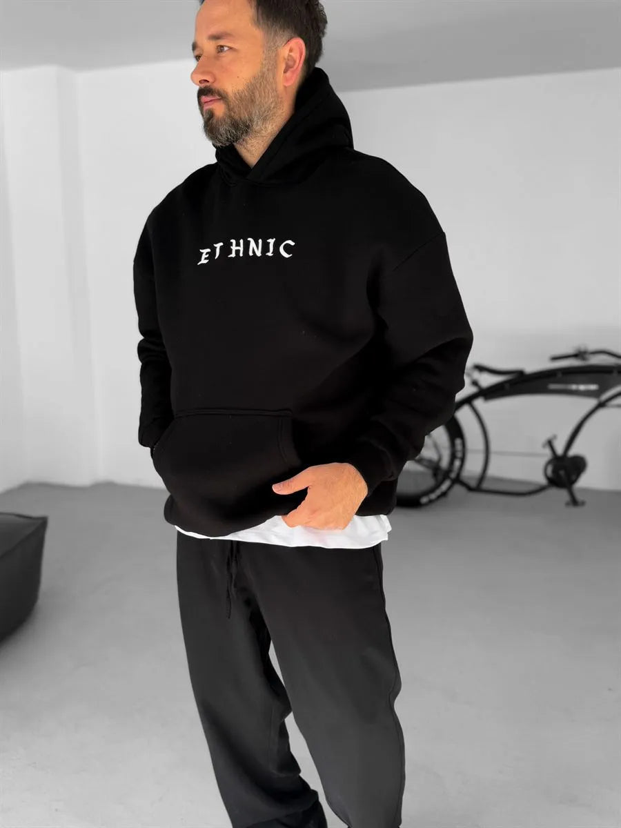 BLACK ETHNIC EMBROIDERED HOODIE