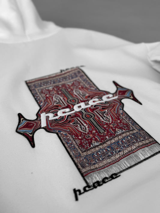 WHITE PEACE EMBROIDERED HOODIE