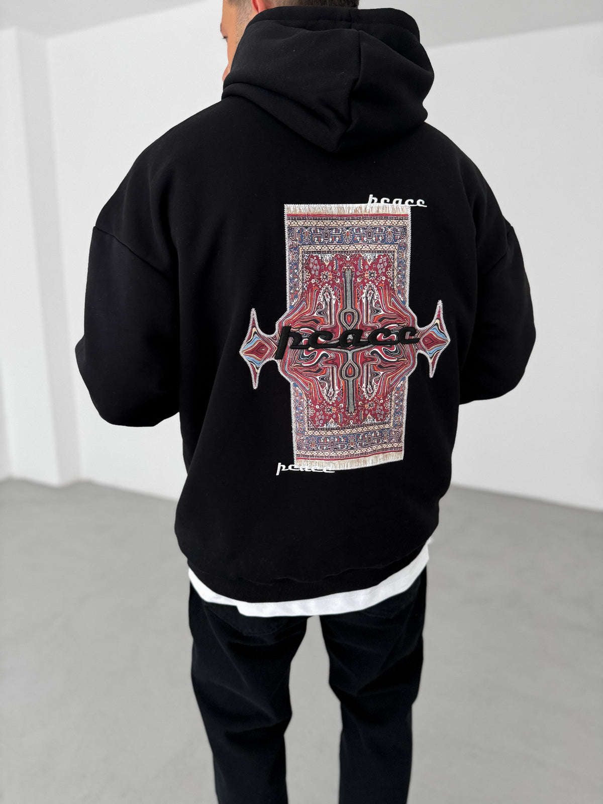 BLACK PEACE EMBROIDERED HOODIE