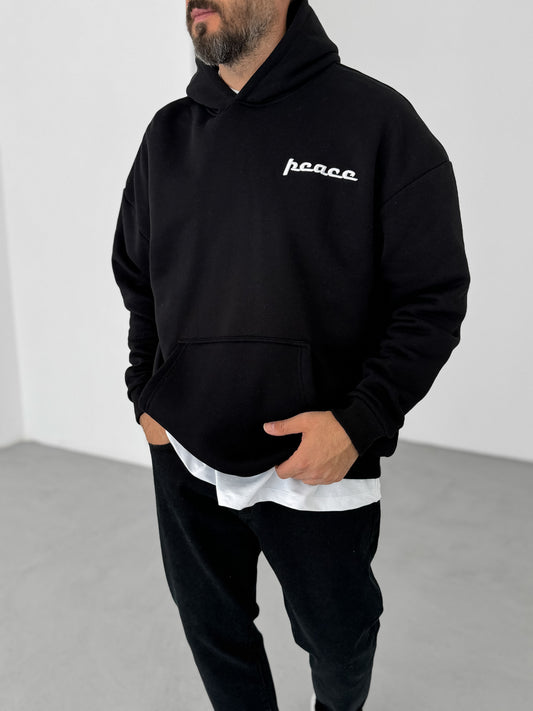 BLACK PEACE EMBROIDERED HOODIE