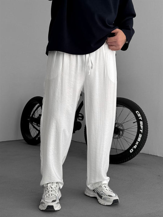 WHITE TENCEL FABRIC BAGGY JOGGER