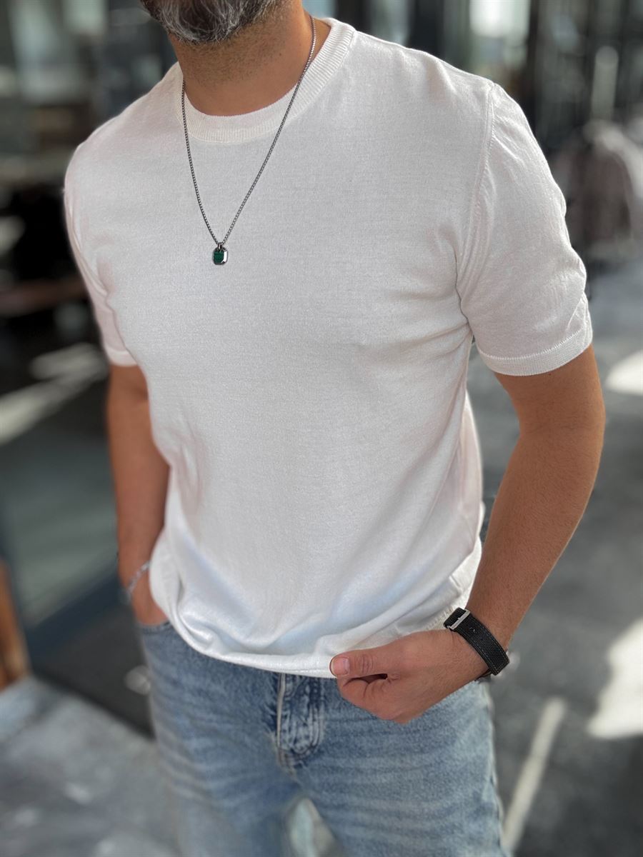 WHITE BASIC FIT KNITWEAR T-SHIRT