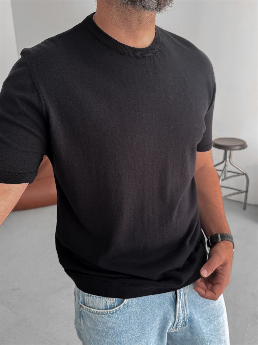 BLACK BASIC FIT KNITWEAR T-SHIRT