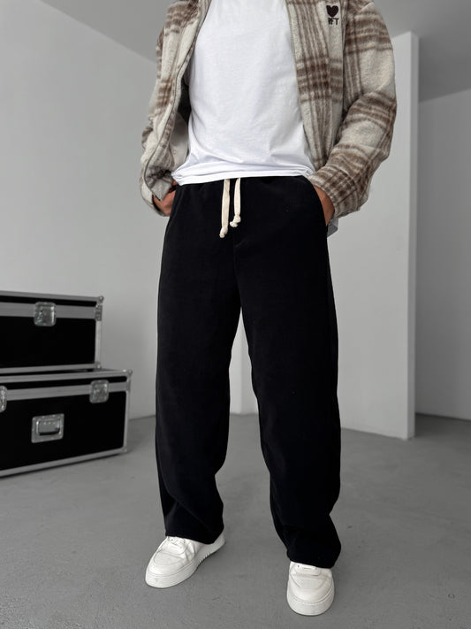 BLACK PANELLED VELVET JOGGERS