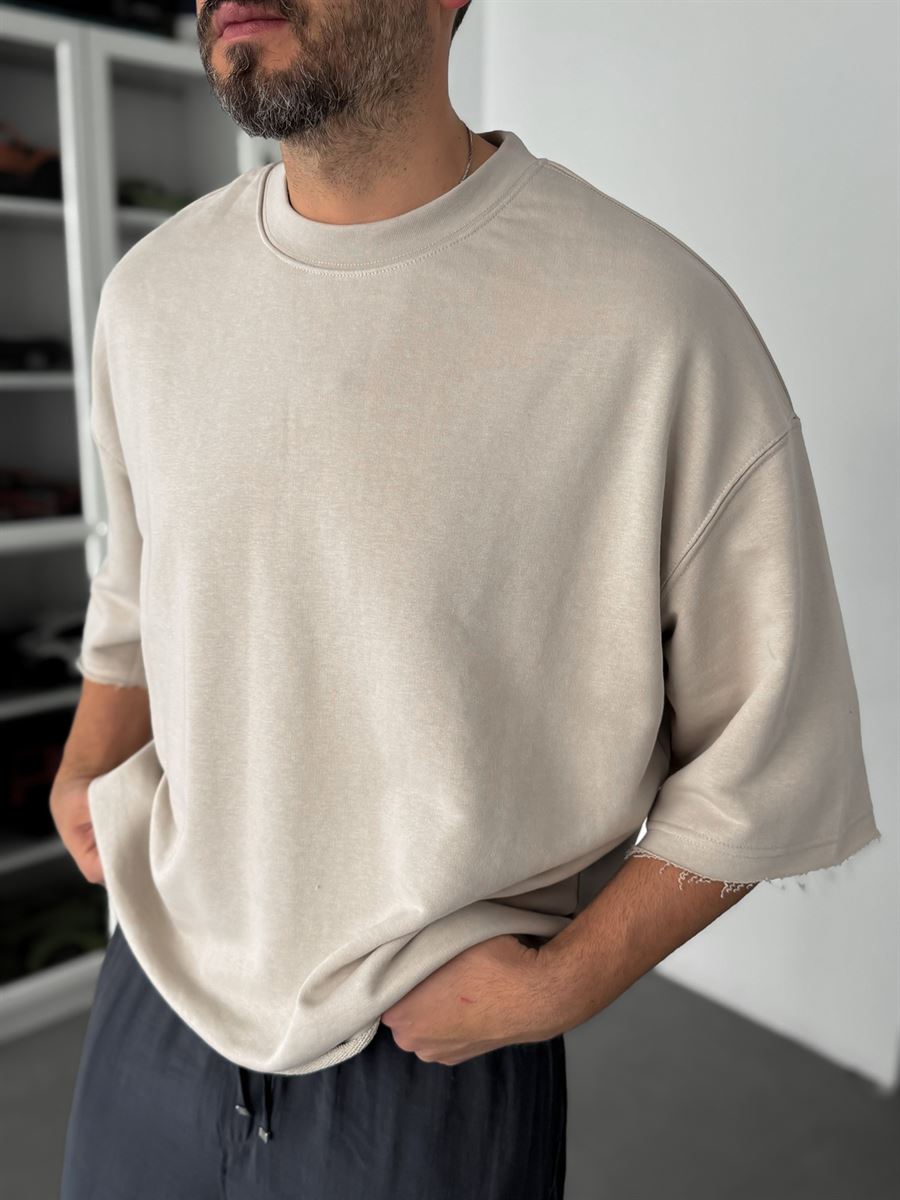 BEIGE 3 THREAD OVERSIZE T-SHIRT