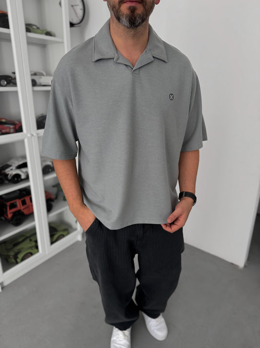 GREY WAFFLE POLO T-SHIRT