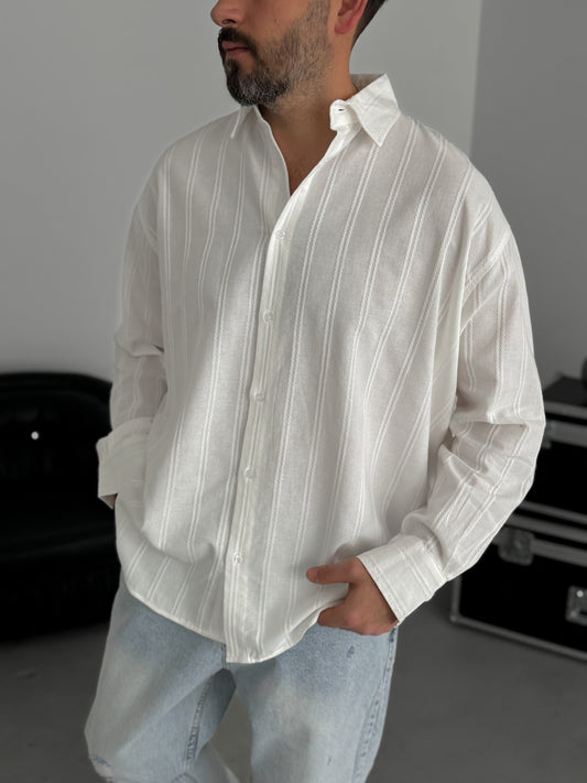 WHITE KNITTED STRIPED SHIRT