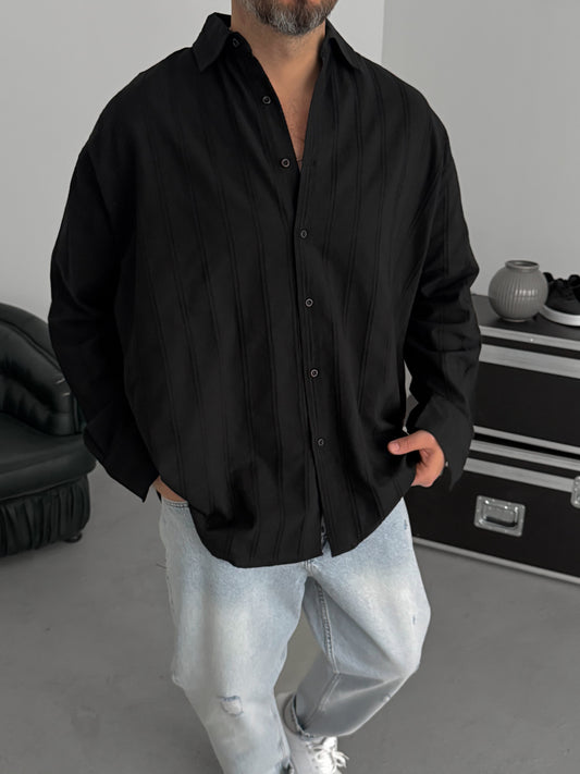 BLACK KNITTED STRIPED SHIRT