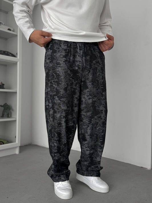 BLACK JACQUARD BAGGY PANTS