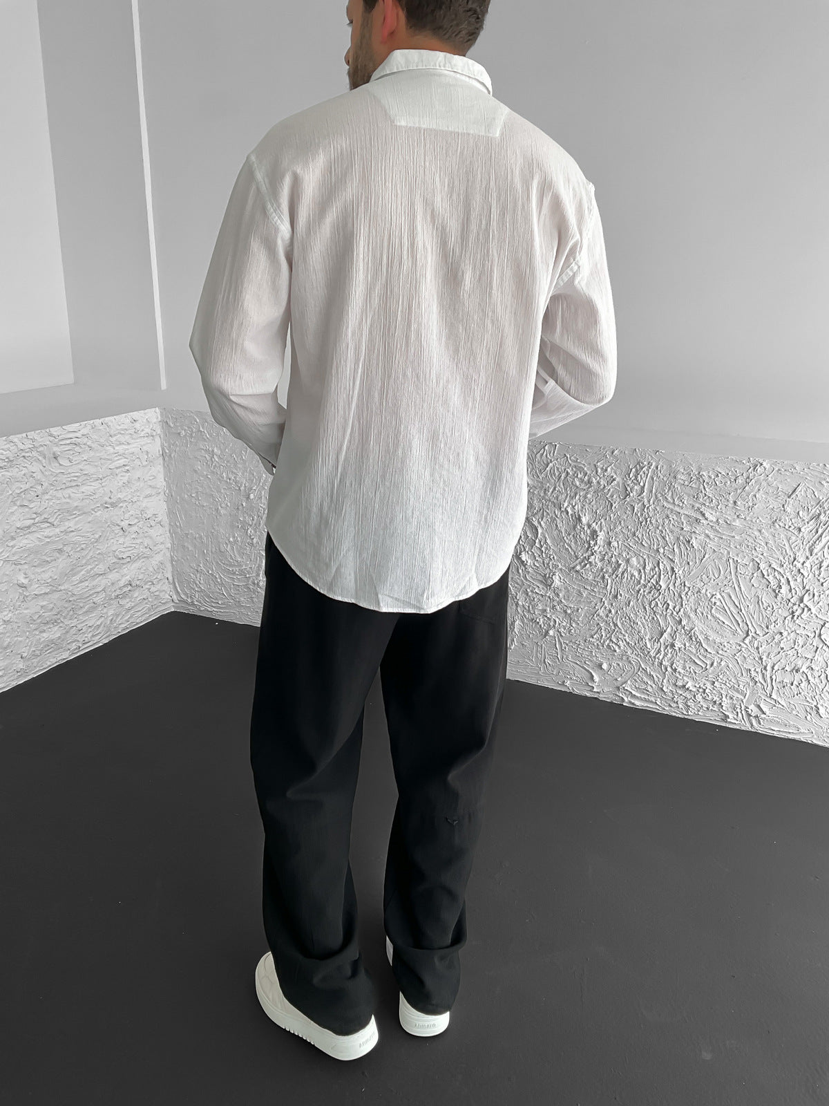 White Pocketed Crinkle Shirt