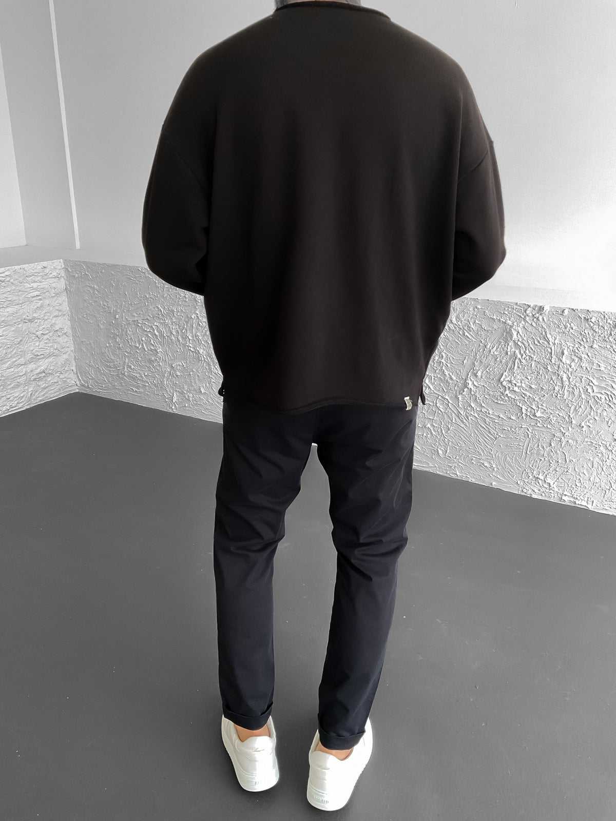 Black No Collar Basic Sweatshirt