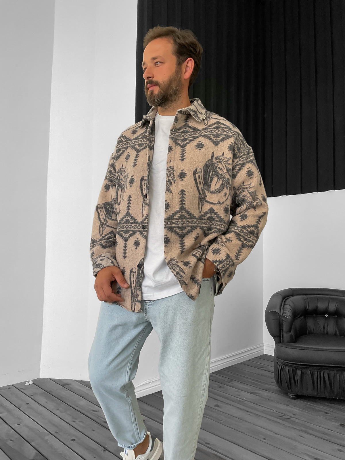 Black Horse Pattern Lumberjack Shirt