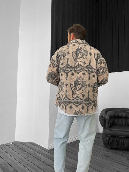 Black Horse Pattern Lumberjack Shirt