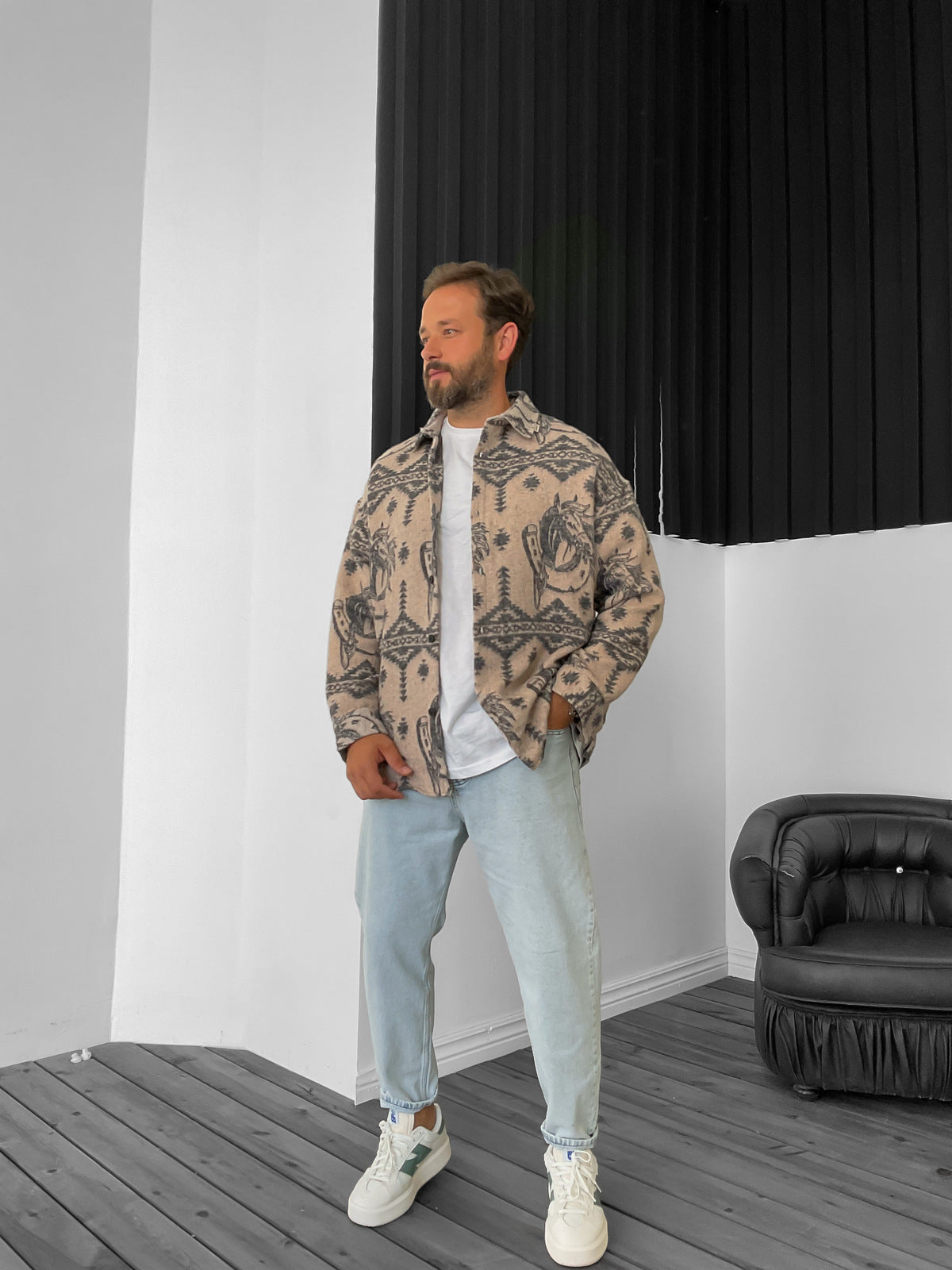 Black Horse Pattern Lumberjack Shirt