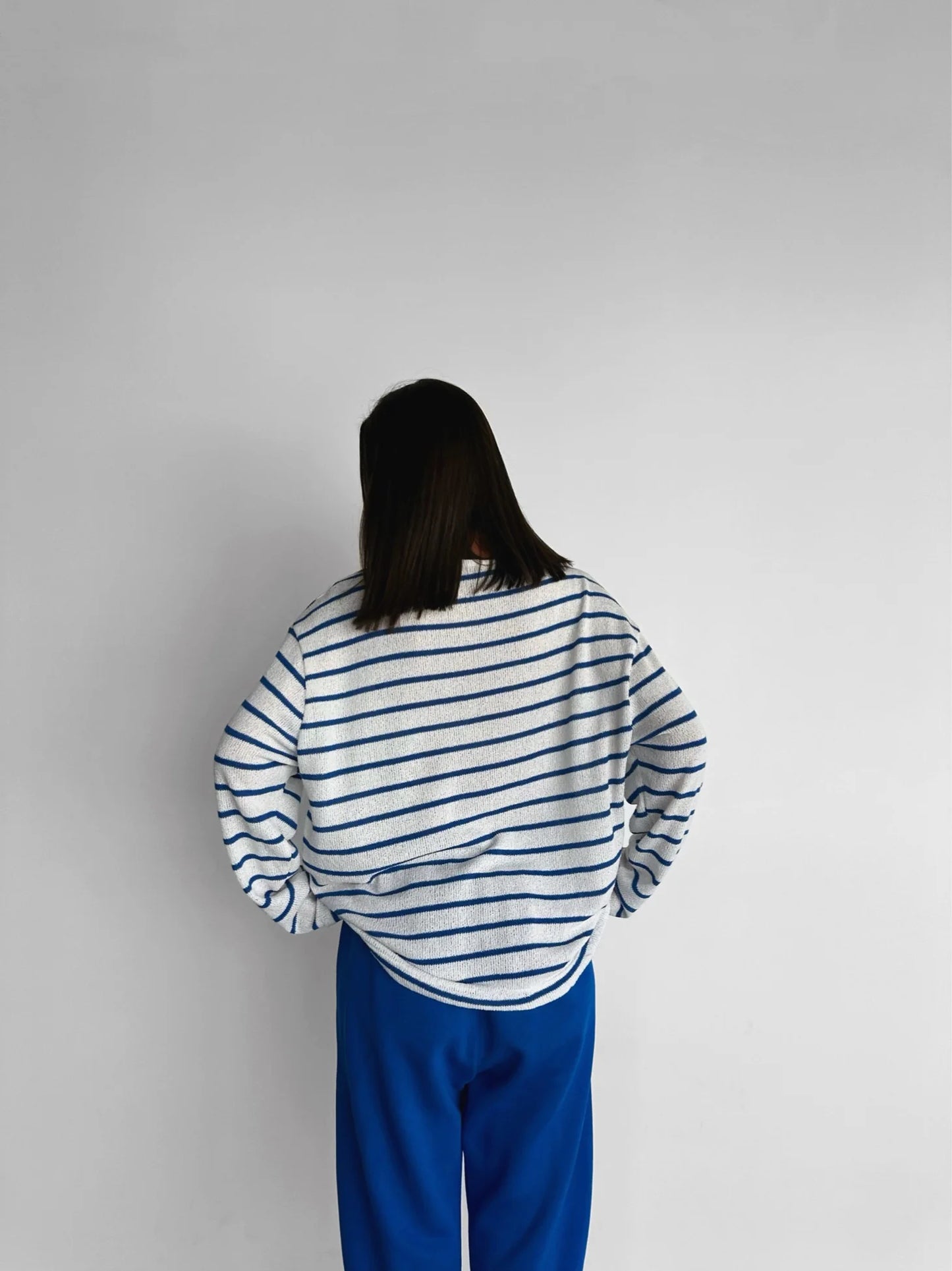 Blue Oversize Strip Knit Sweater