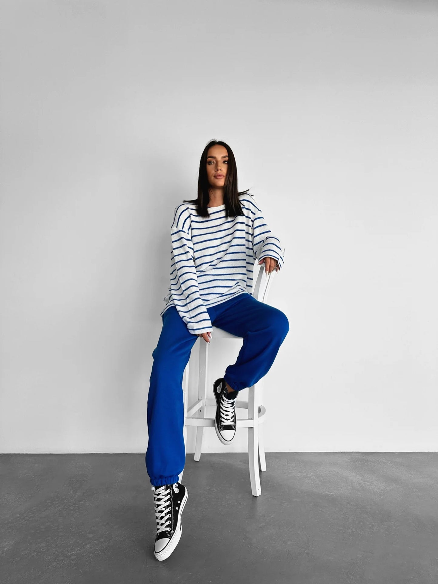 Blue Oversize Strip Knit Sweater