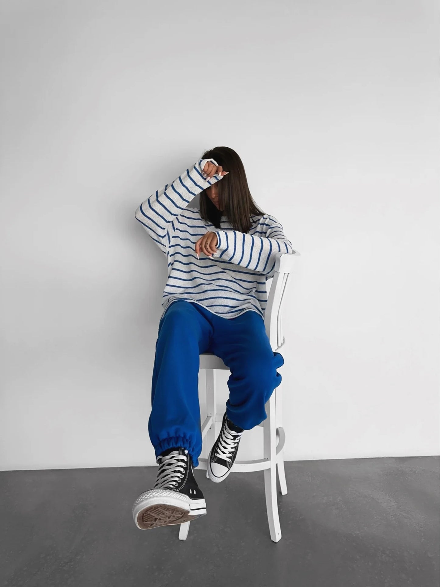 Blue Oversize Strip Knit Sweater