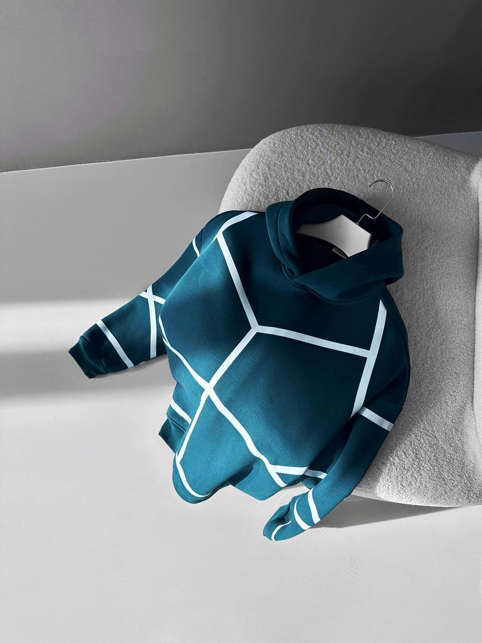 Petrol Geometric Patterned Hoodie