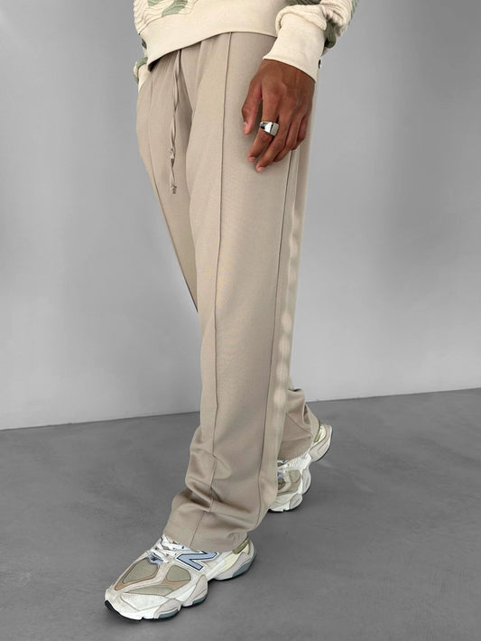 Beige Elastic Waist Baggy Trousers