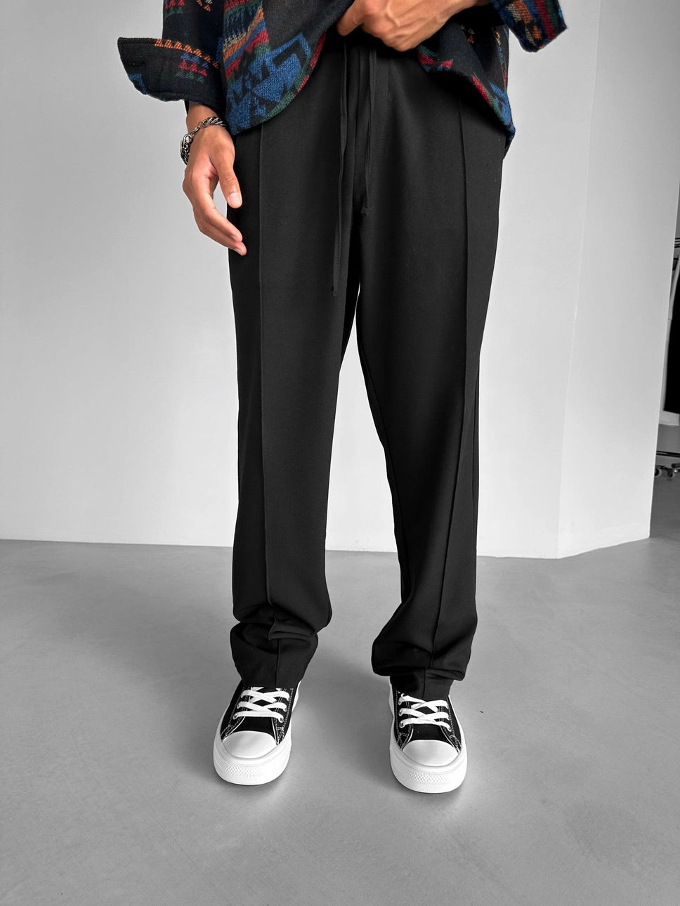 Black Elastic Waist Baggy Trousers