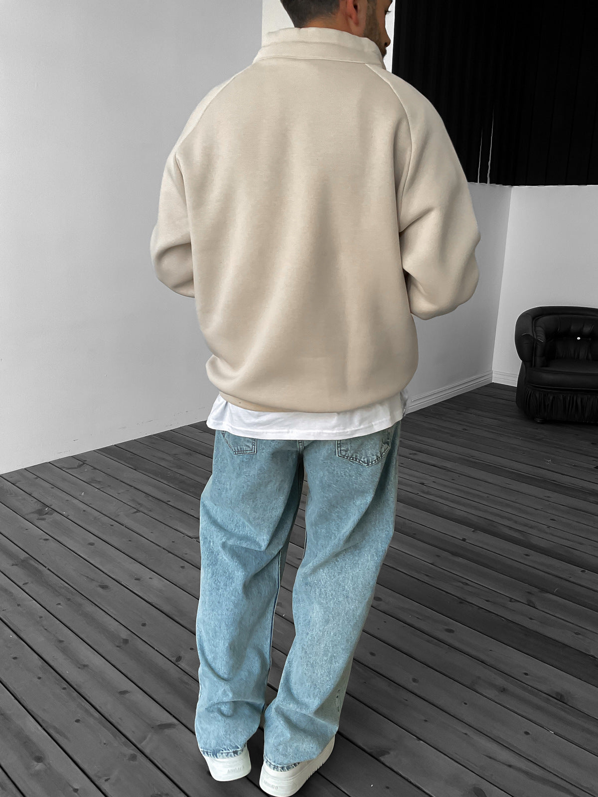Beige Essence Half Zipper Sweatshirt