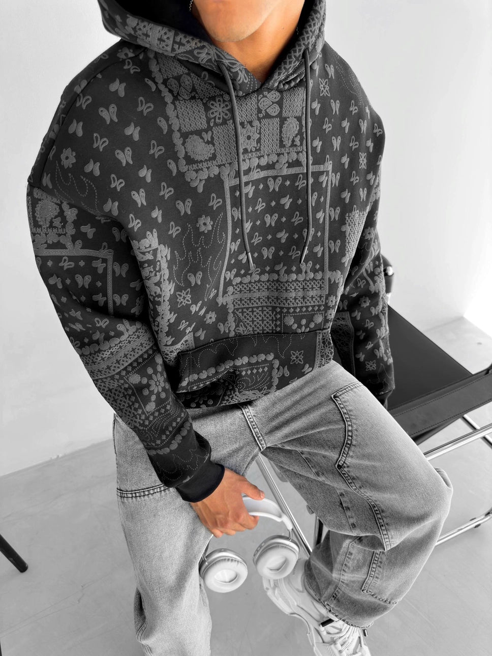 Black Patterned Hoodie