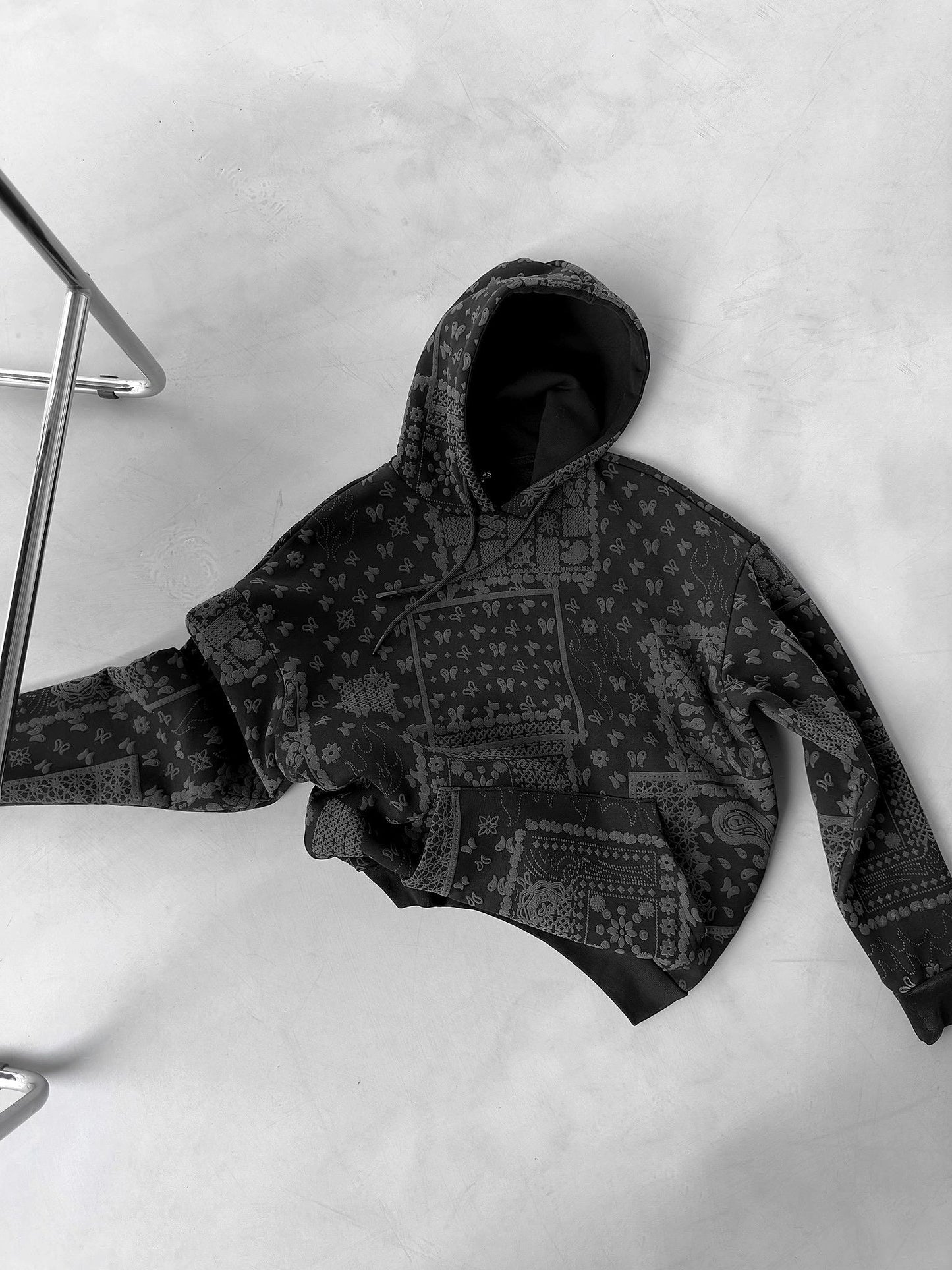 Black Patterned Hoodie