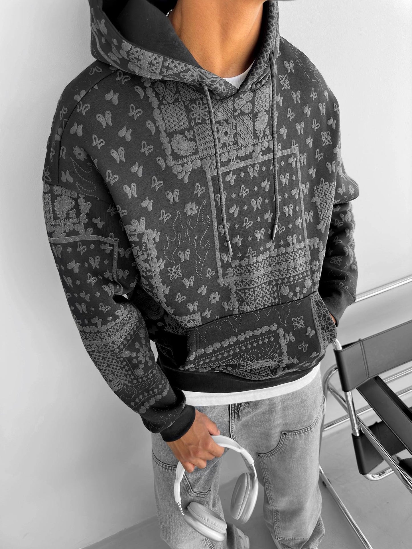 Black Patterned Hoodie