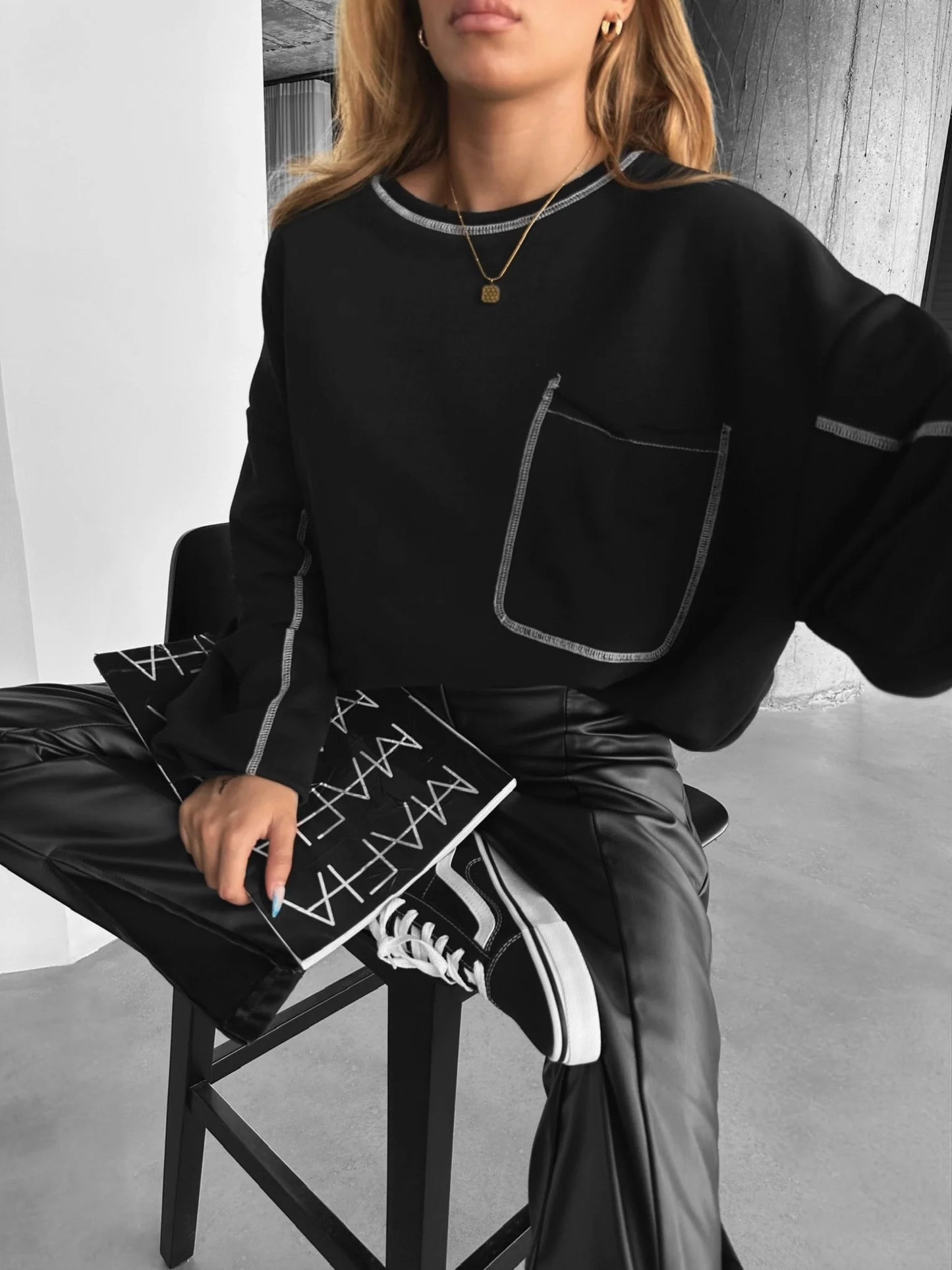 Black Unisex Seam Sweater