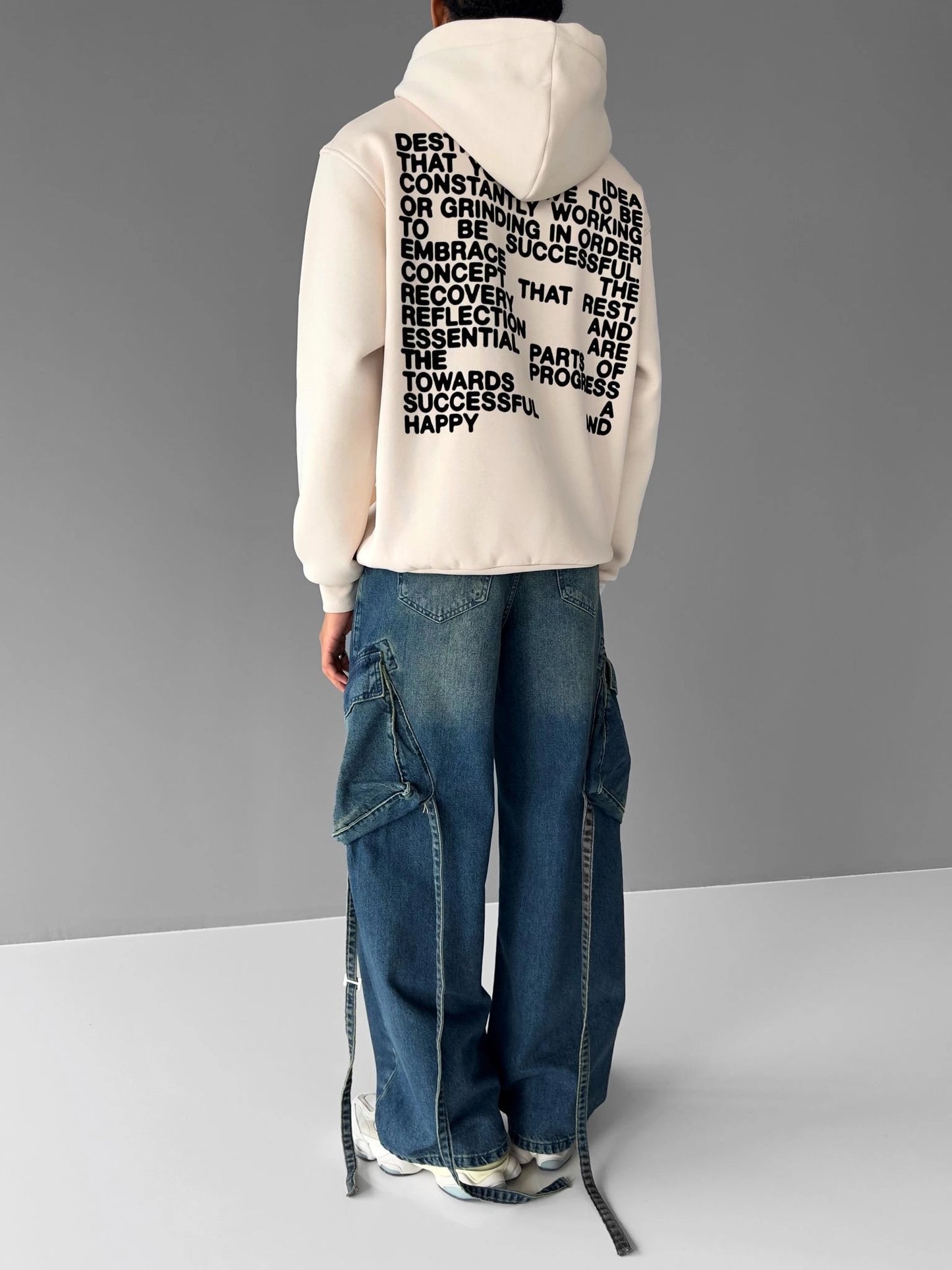 Blue Baggy Fit String Cargo Jeans