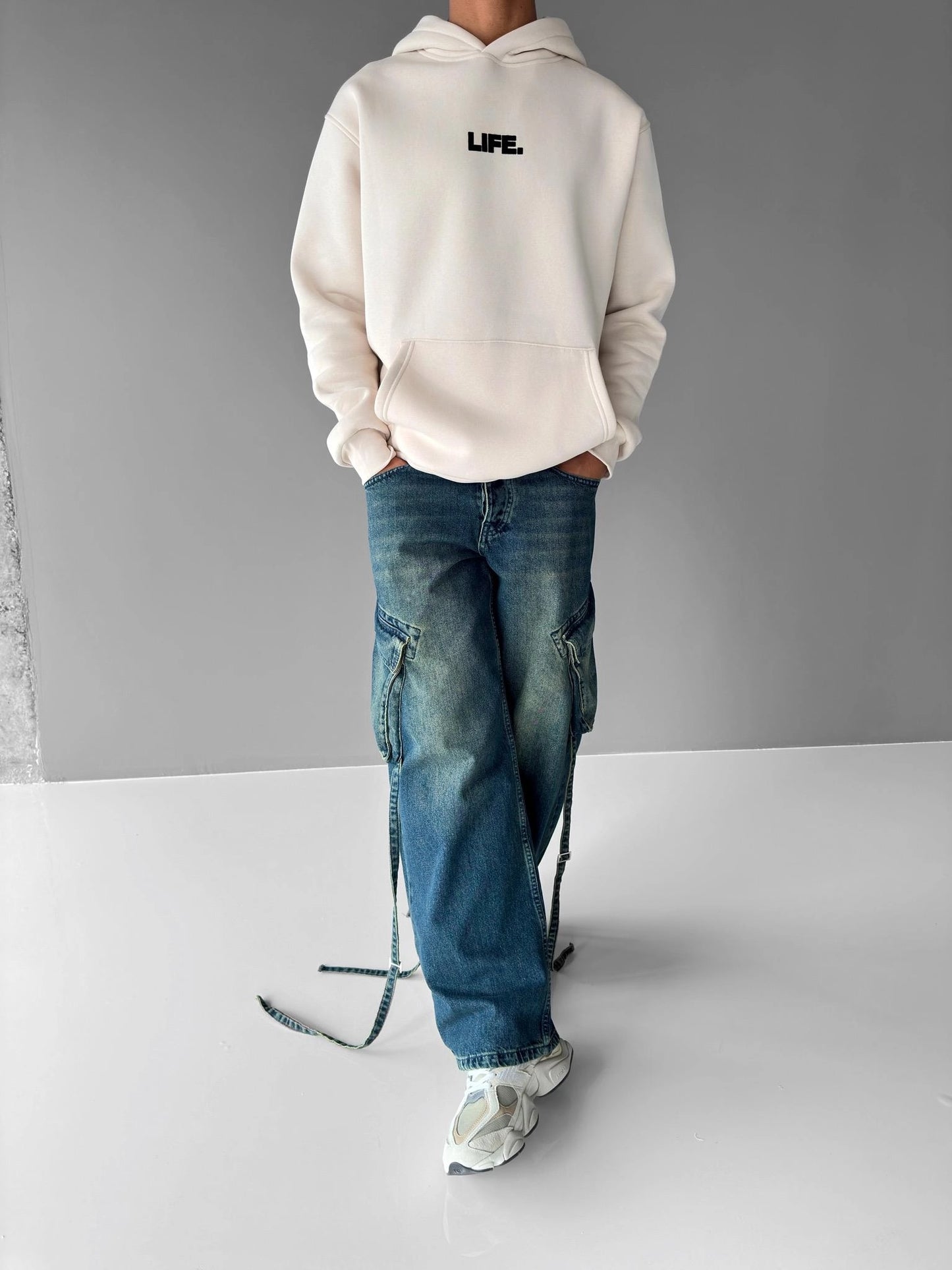 Blue Baggy Fit String Cargo Jeans
