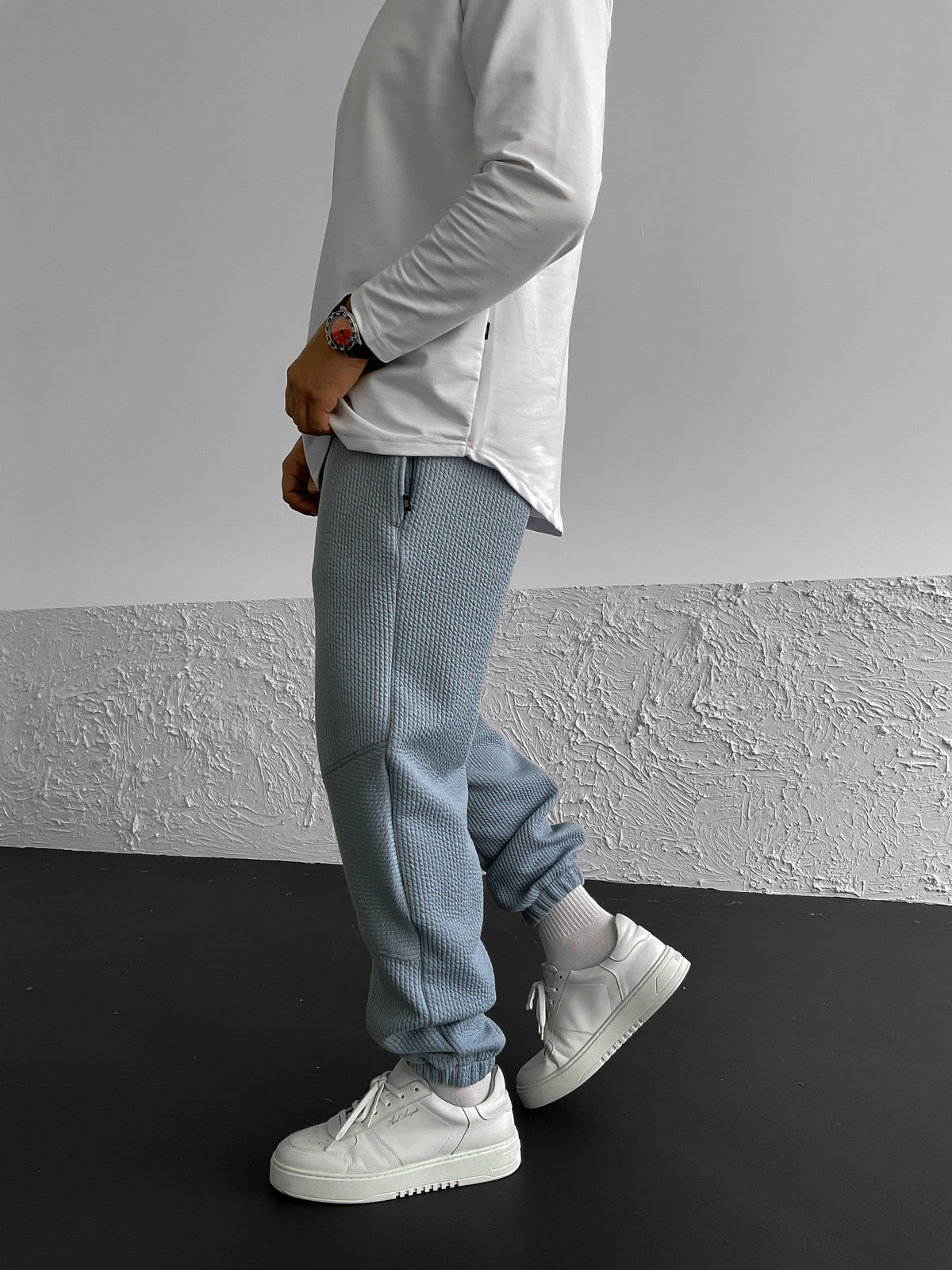 Blue Ribbed Knee Detailed Jogger