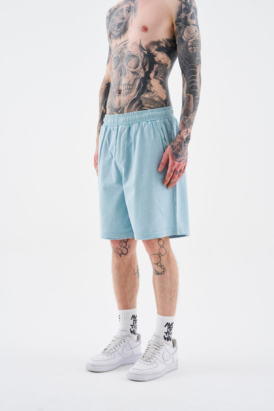 BABY BLUE EFFECTED WASHING SHORTS
