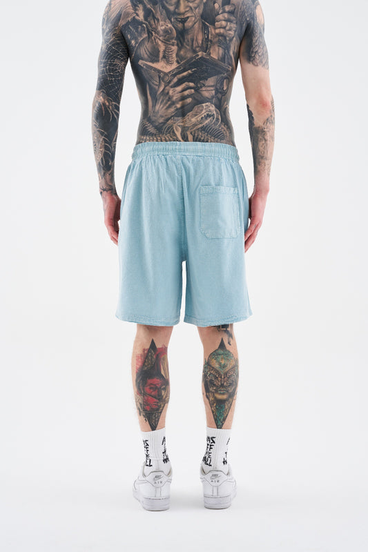 BABY BLUE EFFECTED WASHING SHORTS