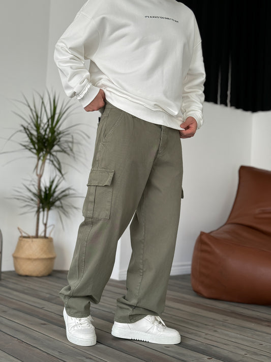KHAKI CARGO GABARDINE PANTS