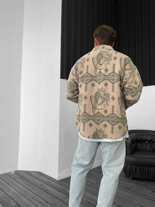 Khaki Horse Pattern Lumberjack Shirt