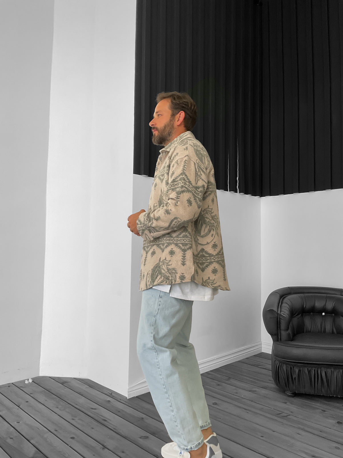 Khaki Horse Pattern Lumberjack Shirt