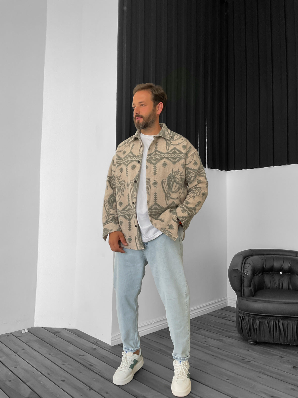 Khaki Horse Pattern Lumberjack Shirt