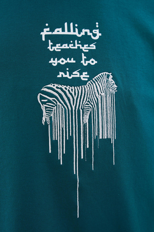 PETROL ZEBRA EMBROIDERED T-SHIRT